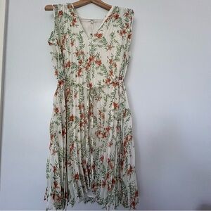 Max Studio v neck pleated tie waist shift dress M NWT